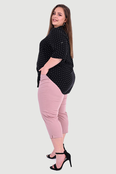 Pantaloni Rebecca marime mare din bumbac 7/8 - pudra