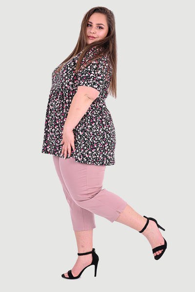 Pantaloni Rebecca marime mare din bumbac 7/8 - pudra
