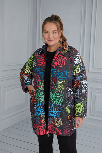 Geaca marime mare cu imprimeu multicolor