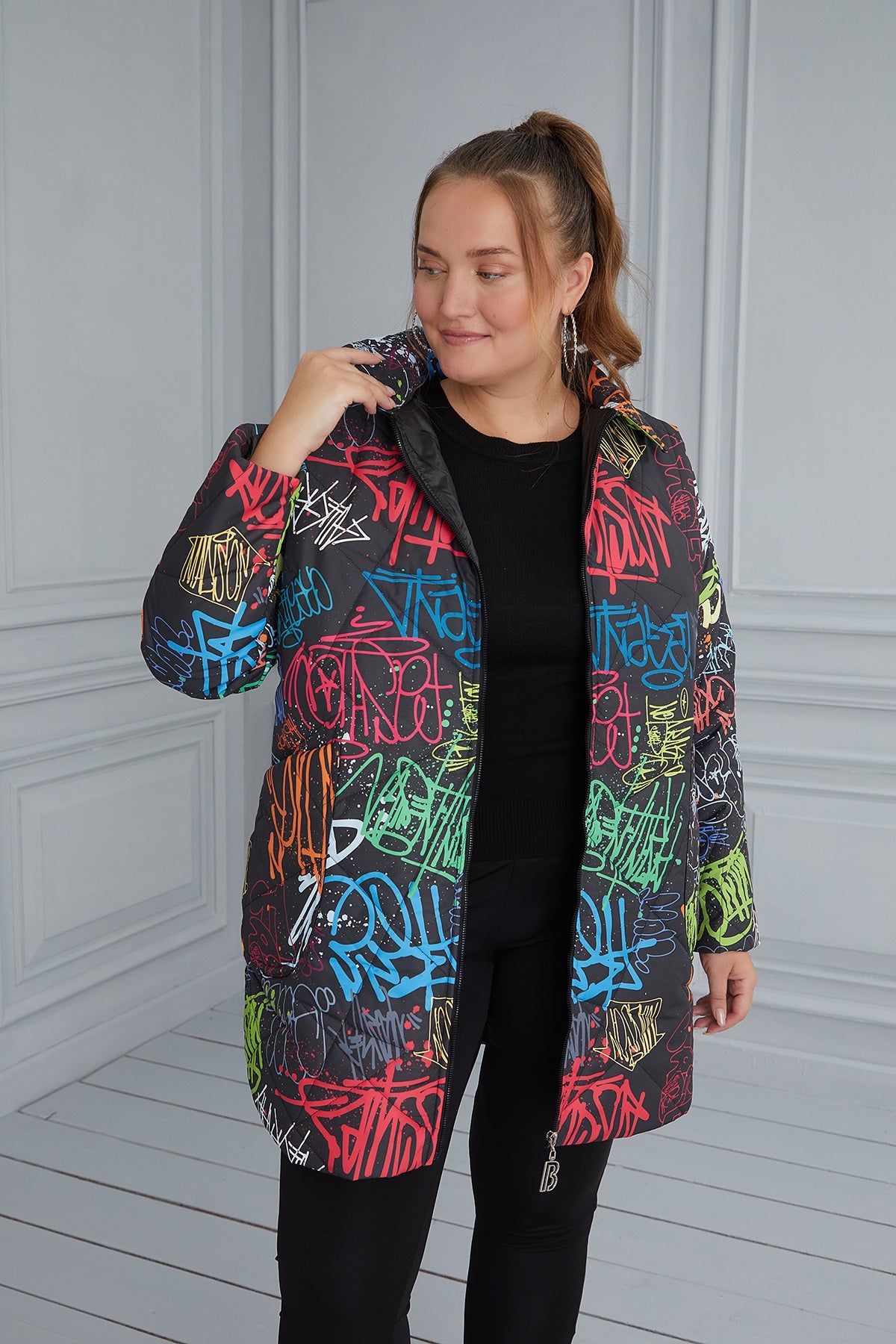 Geaca marime mare cu imprimeu multicolor