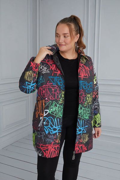 Geaca marime mare cu imprimeu multicolor