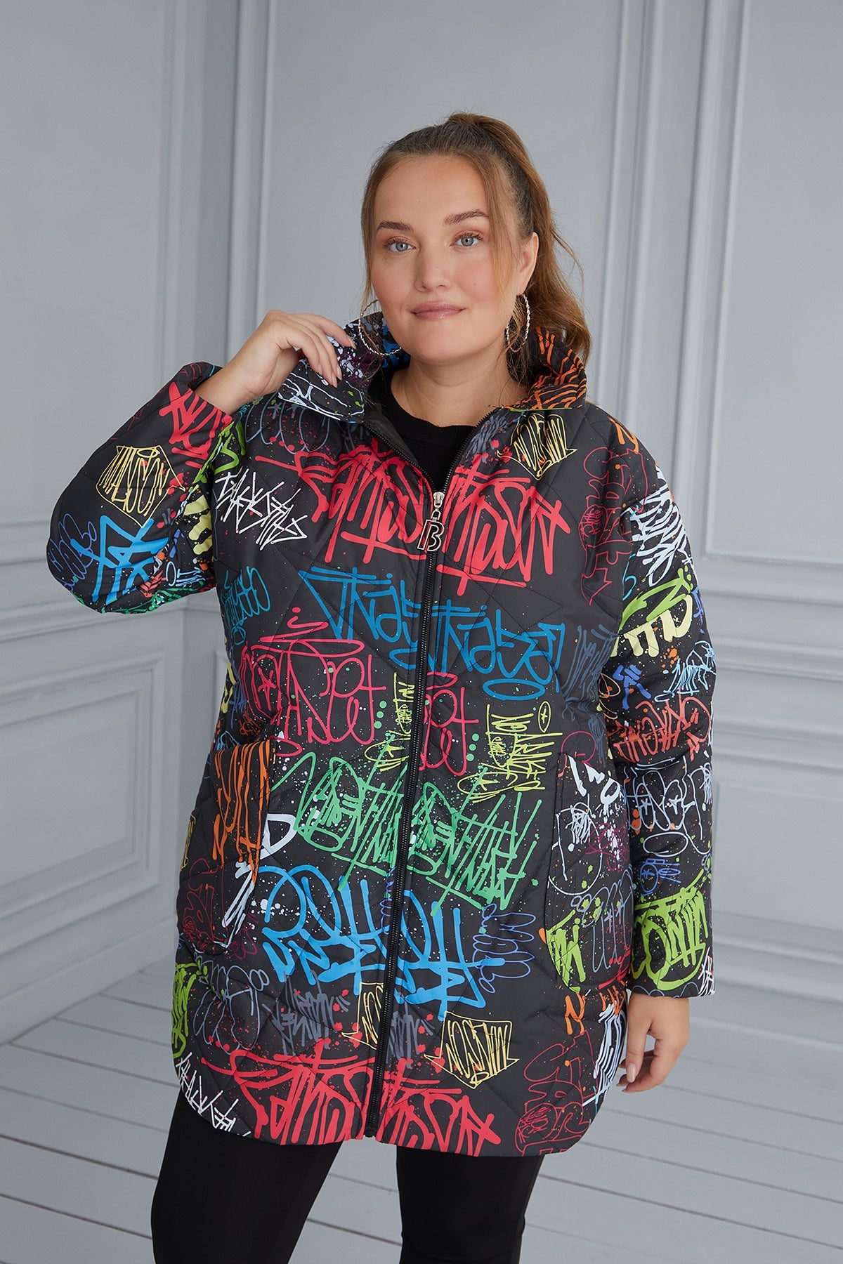 Geaca marime mare cu imprimeu multicolor
