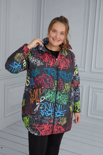 Geaca marime mare cu imprimeu multicolor