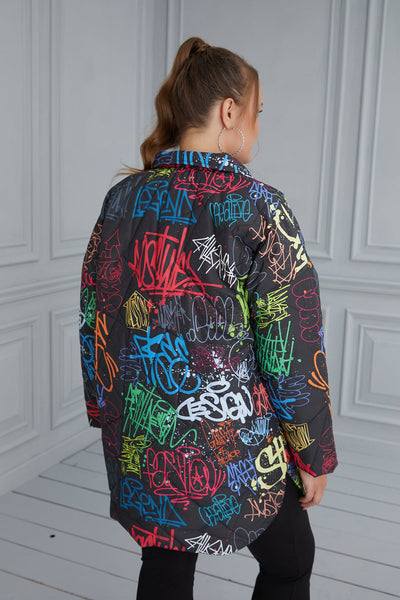 Geaca marime mare cu imprimeu multicolor