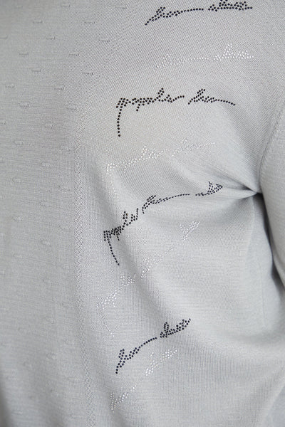 Макси блуза плетиво с деликатна декорация - сив