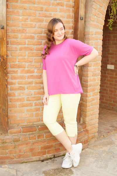 Pantalon marime mare trei sferturi 3/4 Rebecca - galben