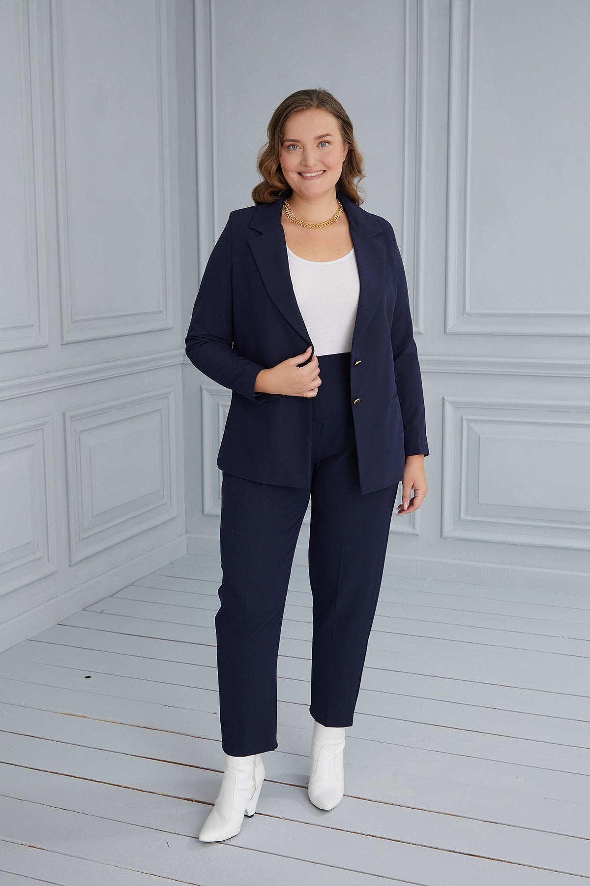 Sacou elegant cu captuseala si doi nasturi - albastru