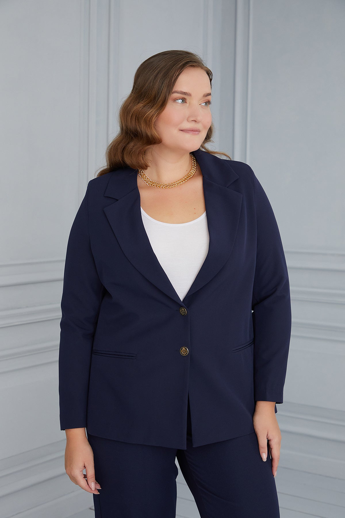 Sacou elegant cu captuseala si doi nasturi - albastru 