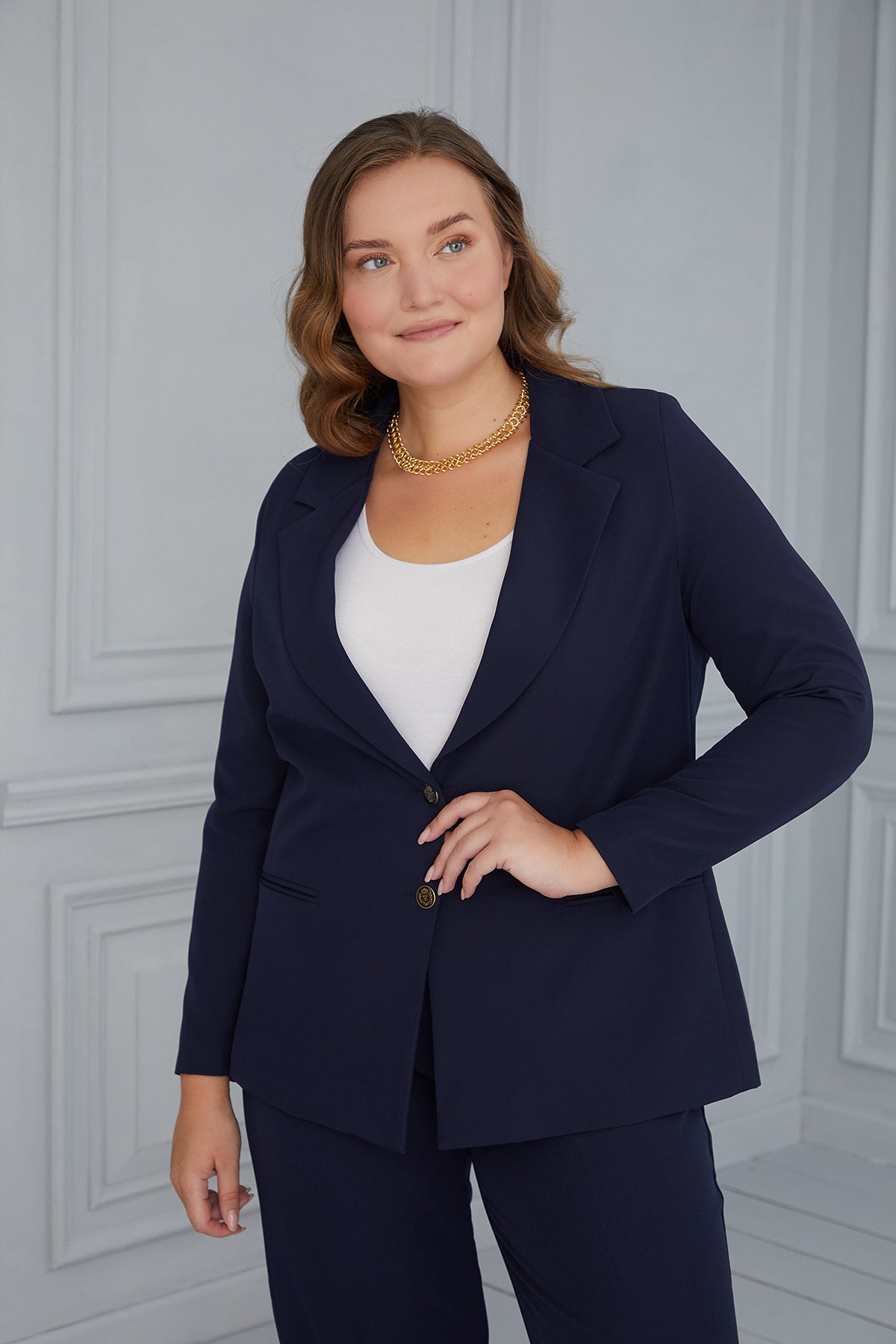 Sacou elegant cu captuseala si doi nasturi - albastru
