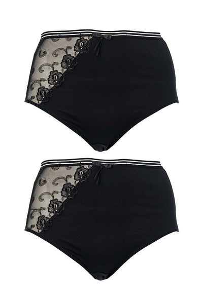 Chiloti marime mare cu decoratie din tul (2 buc.) negru