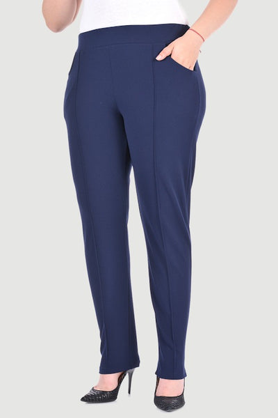 Pantalon marime mare drept Georgete - albastru inchis